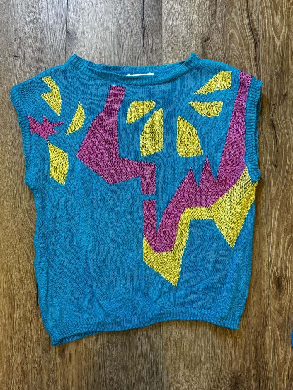 Vintage Collage Internationale Set Geometric Print Knit Sweater Top Large